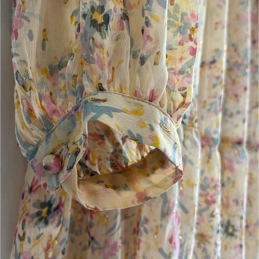 A.N.A New Apparel Size Large Long Sleeve Dress Slip Metallic Floral Buttons Pink - Picture 16 of 16